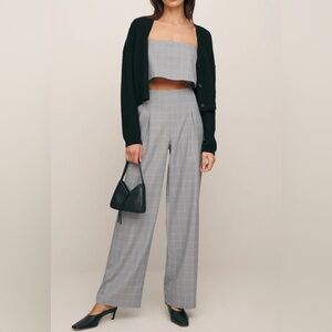 NWT Reformation “Cleo Two Piece” pants + crop top in Grey Check